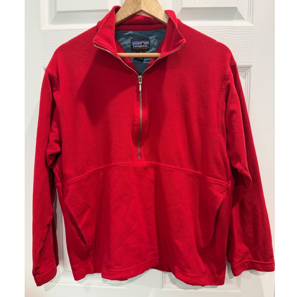 Patagonia Micro D-Luxe Red Fleece Quarter Zip Pullover Mens Medium Pocket